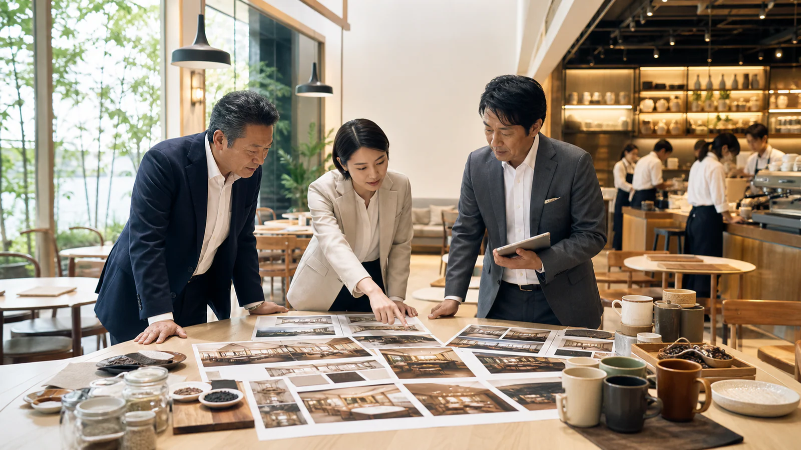 カフェチェーンM&A事例として複数ブランドの店舗網と統合計画を検討する経営チーム