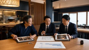 飲食事業カーブアウトM&A事例で新設2社への事業切出しと買収後統合を検討する飲食事業の担当者